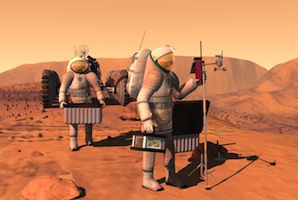Artist rendering of manned mission to Mars. 