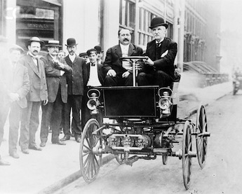 George Selden driving an automobile circa 1905. 
