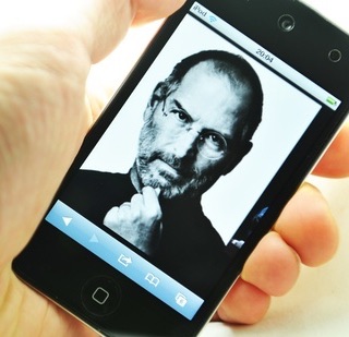 Steve Jobs depicted on an iPod. 