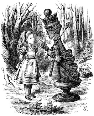 Illustration by John Tenniel of the Red Queen lecturing Alice, circa 1870.