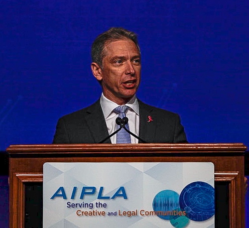 USPTO Director Andrei Iancu delivers the keynote speech at the AIPLA annual meeting on October 25, 2018.