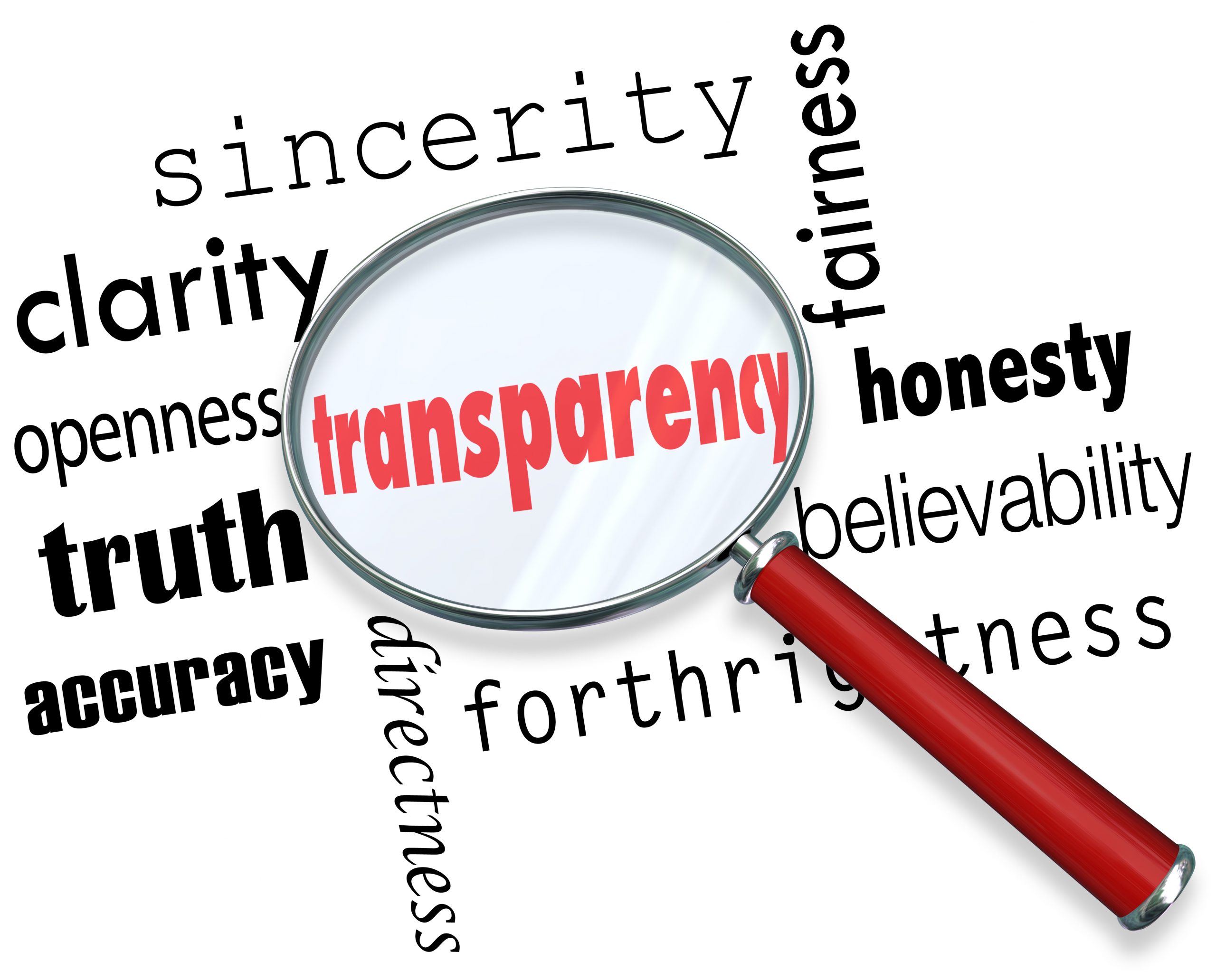 Transparency, trust - https://depositphotos.com/39072457/stock-photo-transparency-word-magnifying-glass-sincerity.html