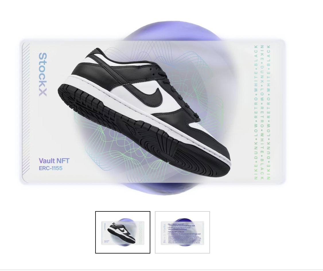 Nike NFT - https://stockx.com/retro-black-and-white-dunk-vault-nft